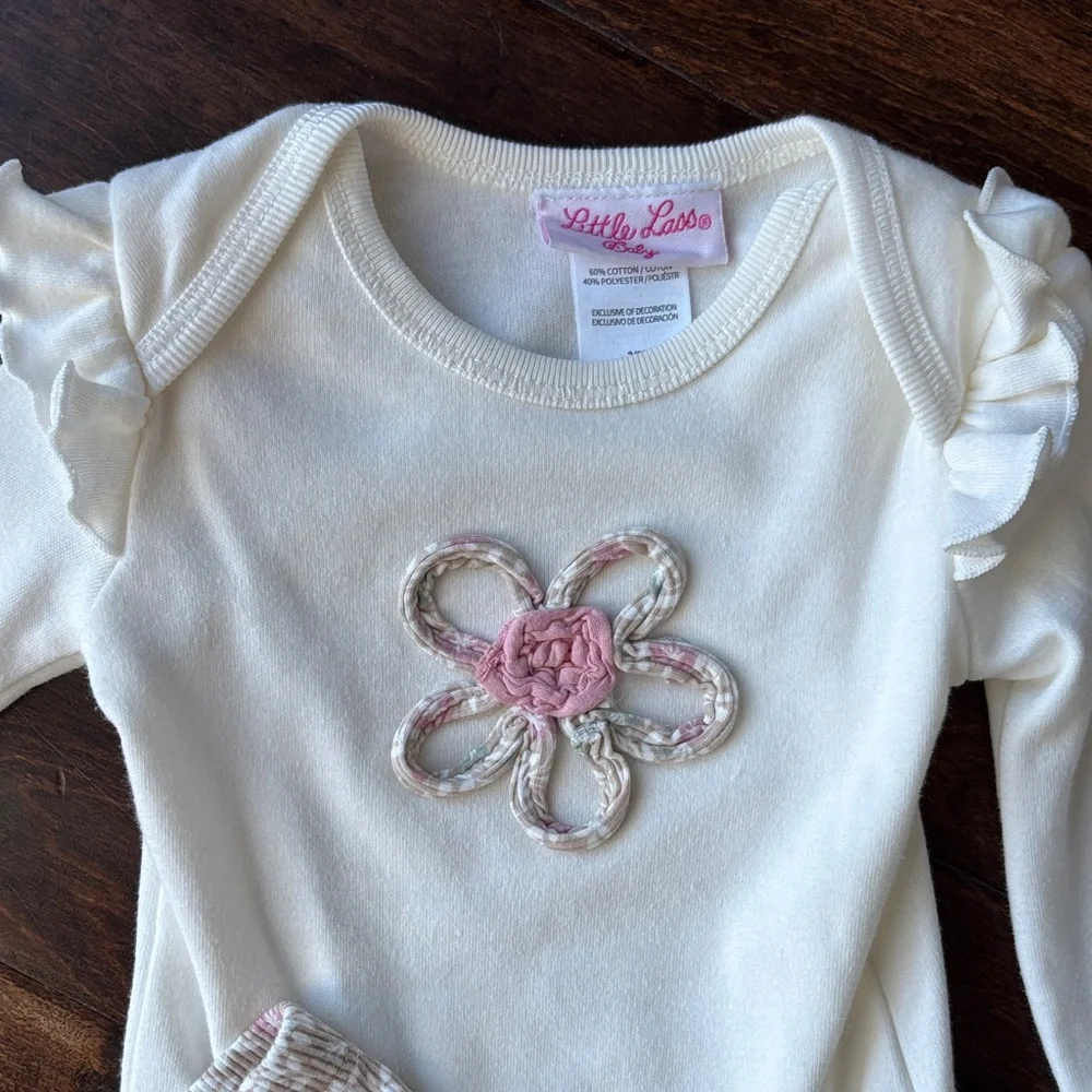 Little Lass Cream & Mint Floral 3-Piece Matching Set - Picture 3 of 4